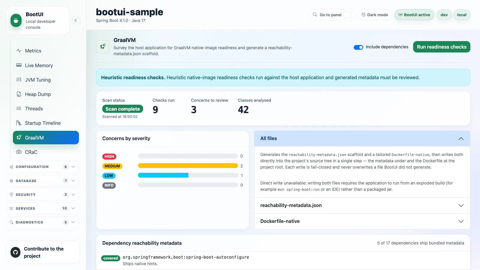 BootUI GraalVM panel